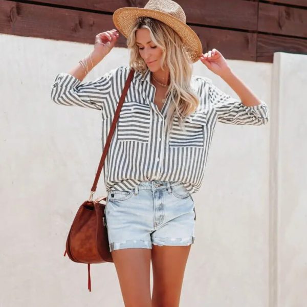 Womens Button Down Shirts Casual Long Sleeve Drop Shoulder Blouses Solid Color Dress Shirts with Pockets