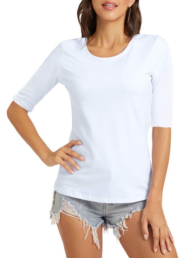 517Ue2Z1ZL.jpg Women's Basic Half Sleeve Crew Neck T-Shirt Casual Solid Slim Cotton Top