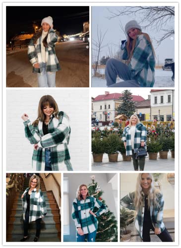 51853N6zuL.jpg Women's Brushed Plaid Shirts Long Sleeve Flannel Lapel Button Down Cardigan Boyfriend Shacket Jacket Coats