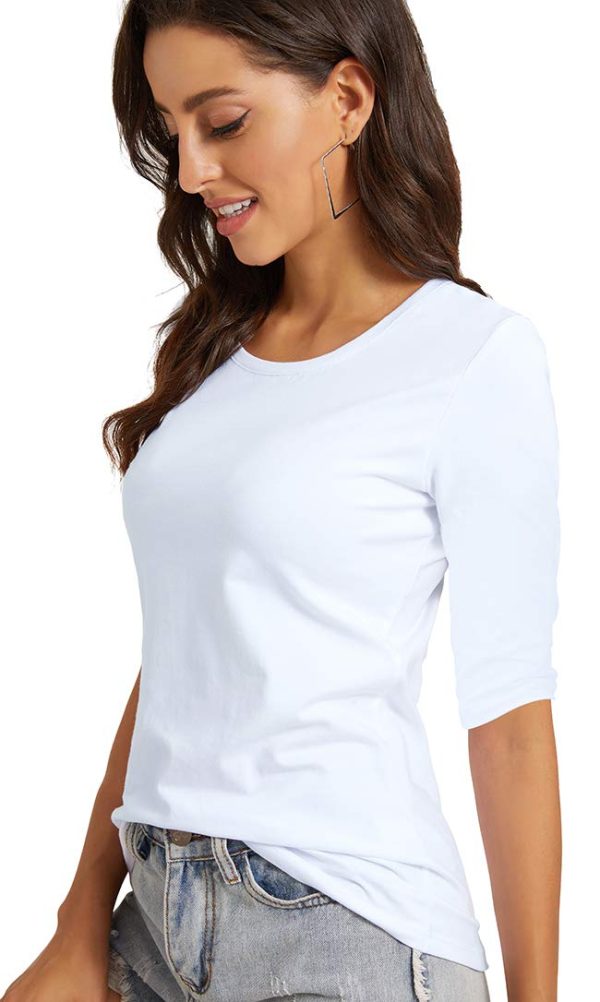 519hXKMtH0L.jpg Women's Basic Half Sleeve Crew Neck T-Shirt Casual Solid Slim Cotton Top