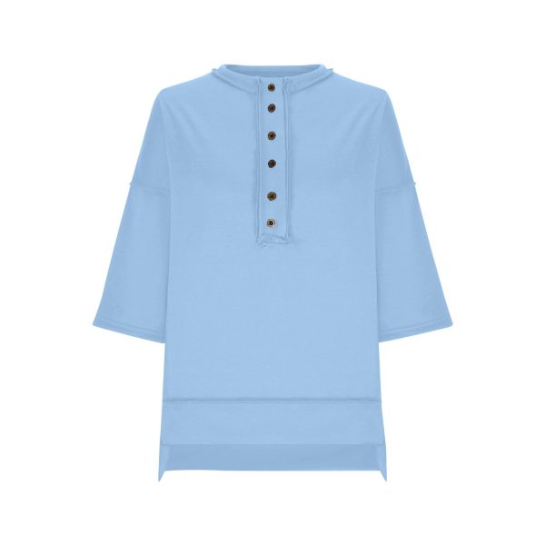 Women's Drop Shoulder 3/4 Sleeve T-Shirts Lightweight Casual Summer Sweatshirt Button Up Henley Neck Pullover Tops
