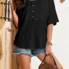 Womens Waffle Knit Tops 2025 Fashion 3/4 Sleeve Casual Button Down Shirts Crew Neck Oversized Patchwork Blouses
