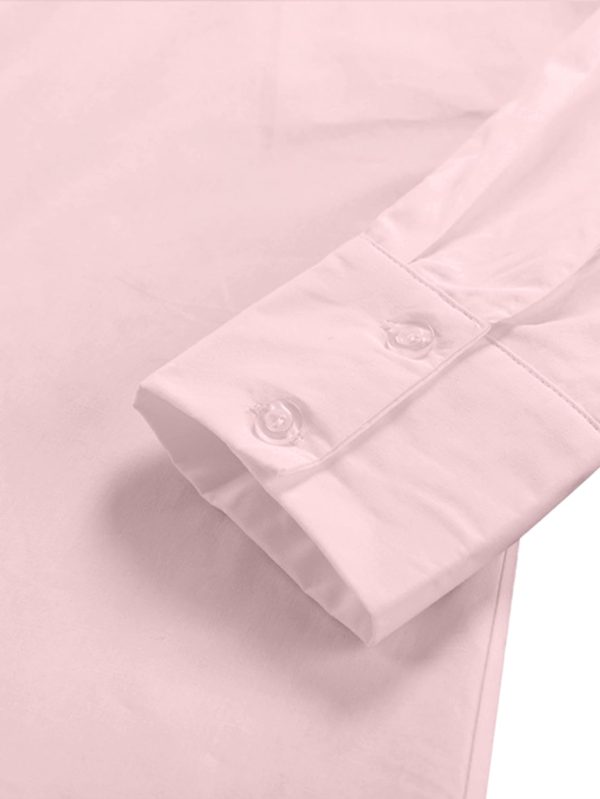 51X60MIh67L.jpg Women's Casual Shirt Dress Collar V Neck Button Down Loose Long Sleeve Mini Dresses Light Pink Large