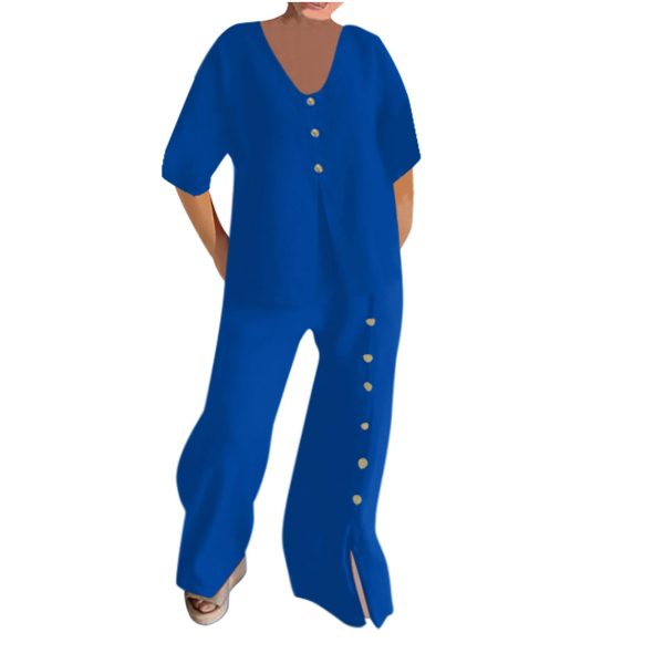 Plus Size Two Piece Outfits for Women Cotton Linen Capri Sets Half Sleeve Tops and Wide Leg Pants Summer Lounge Set