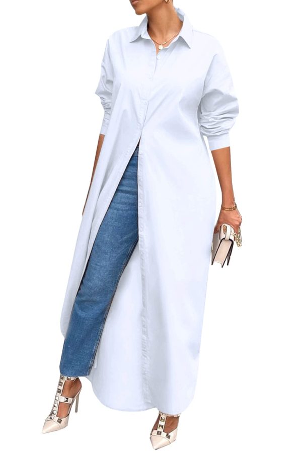 Shirt Dresses for Women Casual Long Sleeve Cotton Button Down Maxi Dresses