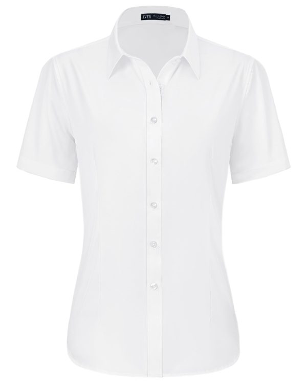 Womens Button Down Shirts Stretch Wrinkle Free Formal Short Sleeve Dress Shirt Summer Work Blouses Business Casual Tops
