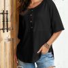 Womens Waffle Knit Tops 2025 Fashion 3/4 Sleeve Casual Button Down Shirts Crew Neck Oversized Patchwork Blouses