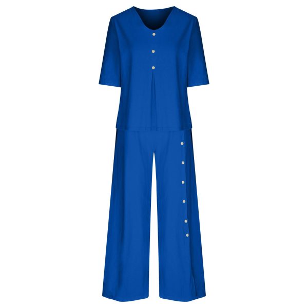 Plus Size Two Piece Outfits for Women Cotton Linen Capri Sets Half Sleeve Tops and Wide Leg Pants Summer Lounge Set