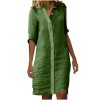 Women Button Down Work Sheath Dress Summer Half Sleeve Stand Collar Tunic Dresses Casual Solid Knee Length Dress