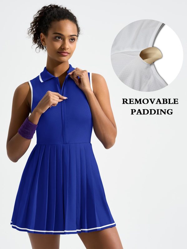 61-Teoh7yPL.jpg Tennis Dress with Shorts and Bra Sleeveless Contrast Polo Half Zip Pleated Athletic Workout Golf Dresses