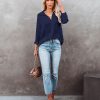 Womens Button Down V Neck Shirts Long/Short Sleeve Office Casual Business Plain Blouses Tops