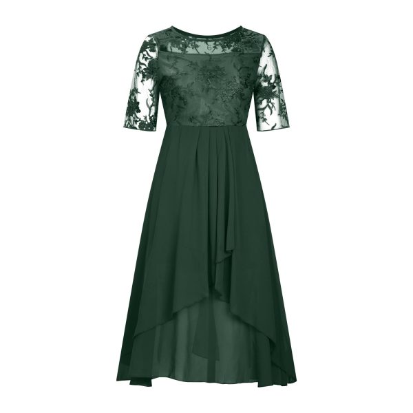 611IyZOpIlL.jpg Women's Chiffon Lace Mesh Patchwork Empire Waist Dresses Summer Half Sleeve Pleated Fashion Flwoy A-Line Midi Dress