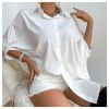 6126sRIuxlL.jpg Women's Button Down Batwing Sleeve Shirts Casual Loose Tops Solid Blouses