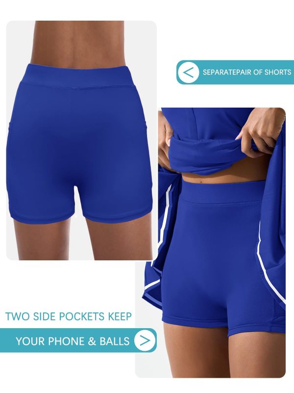 612Z437l0tL.jpg Tennis Dress with Shorts and Bra Sleeveless Contrast Polo Half Zip Pleated Athletic Workout Golf Dresses