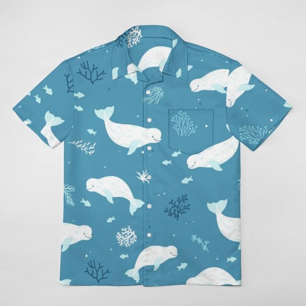 Fantastic Beluga Whale Button Down Shirt Men Short Sleeve T Shirts Casual Tee Summer Top