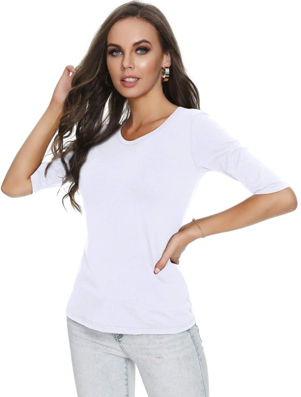 613t4HaVL7L.jpg Women's Basic Half Sleeve Round Neck T-Shirt Stretchy Casual Cotton Tops