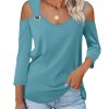 Women's V Neck 3/4 Sleeve Shirts Cold Shoulder Tops Basic Summer Tees