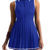 Tennis Dress with Shorts and Bra Sleeveless Contrast Polo Half Zip Pleated Athletic Workout Golf Dresses