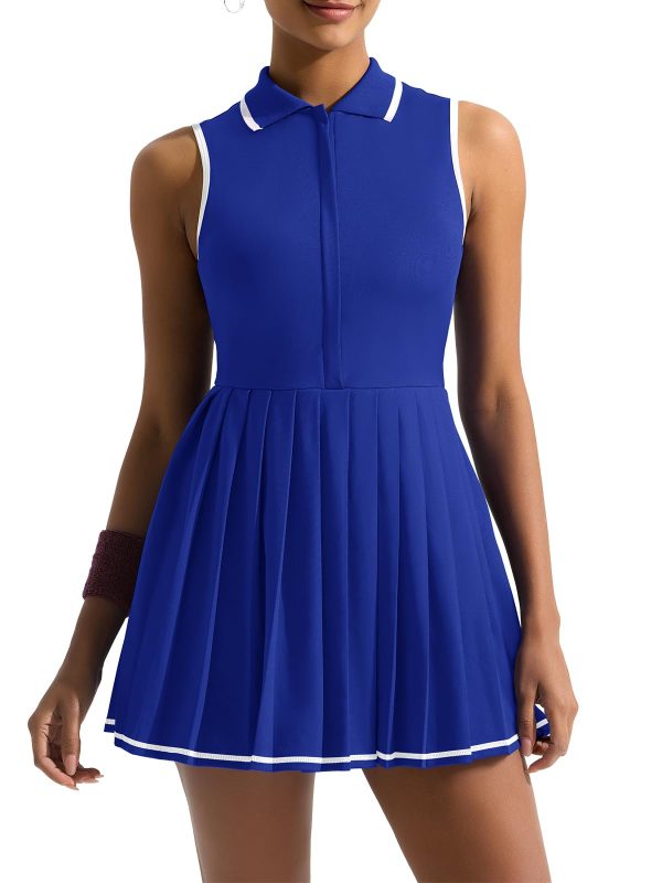 6177FdMBWGL.jpg Tennis Dress with Shorts and Bra Sleeveless Contrast Polo Half Zip Pleated Athletic Workout Golf Dresses
