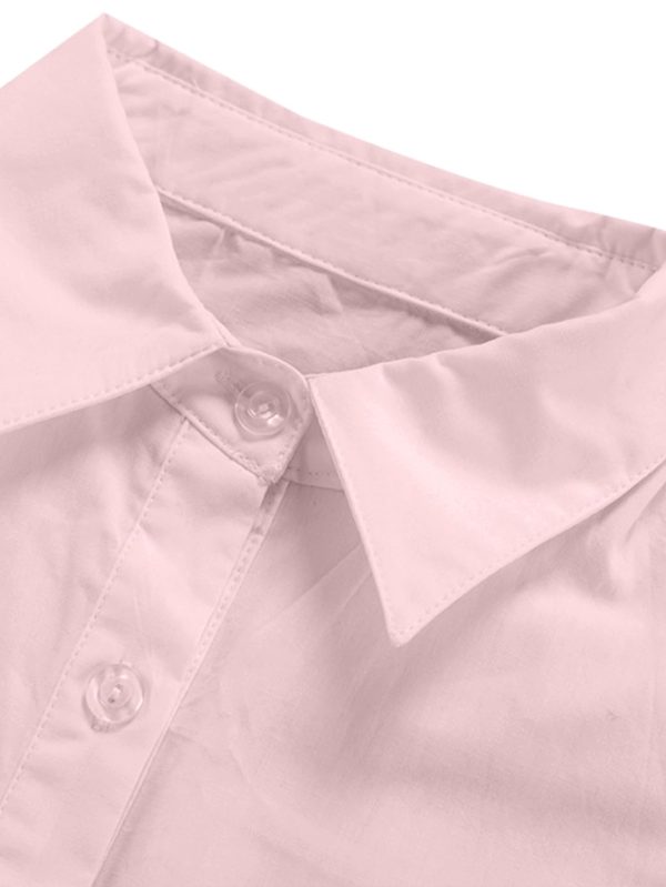 6193NTxVGwL.jpg Women's Casual Shirt Dress Collar V Neck Button Down Loose Long Sleeve Mini Dresses Light Pink Large