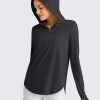 Lightbreeze Womens UPF 50+ Sun Shirts with Hoodie Long Sleeve Workout Tops Half Zip Rash Guard Hiking Fishing