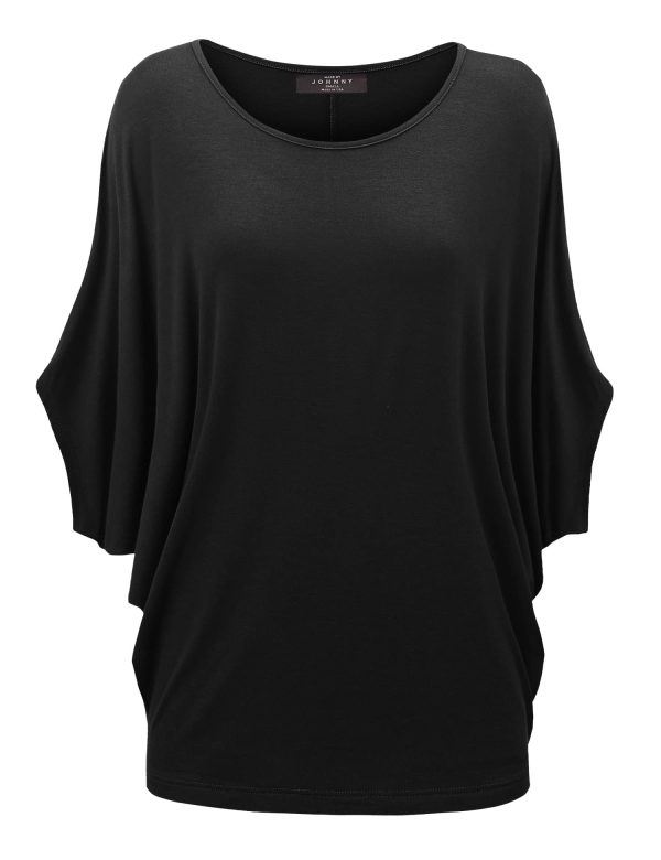 61BEBP0lcoL.jpg Women's Scoop Neck Half Sleeve Batwing Dolman Top - Plus Size