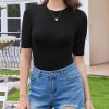 Women Bodysuit Tops Summer Half Sleeve Bodysuit Shirts 2025 Trendy Casual Ribbed Slim Fit Round Neck Jumpsuit Blouses