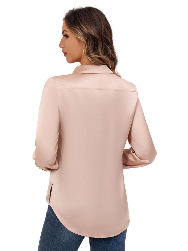 61CGIVV4s0L.jpg Women's Satin Button Down Shirt, Long Sleeves Silk Dress Shirt, Relaxed Fit Business Casual Silk Top for Work