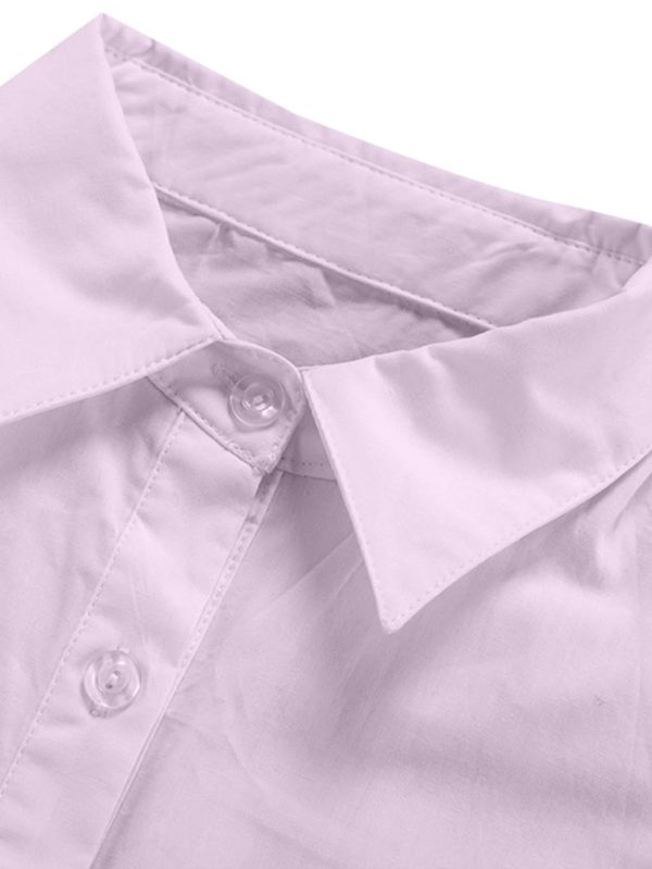Women's Casual Shirt Dress Collar V Neck Button Down Loose Long Sleeve Mini Dresses Light Purple X-Large