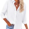 Womens Button Down Shirts Cotton Dress Shirts Oxford Shirts Long Sleeve Work Blouses Collared Tops Tunics with Pocket
