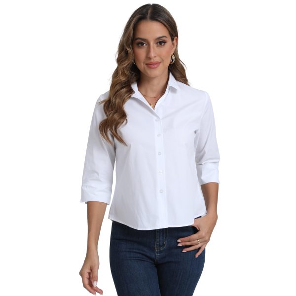 61HsNAj4y6L.jpg Women's Button Down Shirt Tailored 3/4 Sleeve Slim Fit Non Iron Wrinkle Free Basic Formal Work Blouses