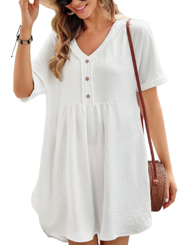 Women's Beach Coverups for Bathing Suits Half Sleeve V Neck Swim Cover Up Mini Dress