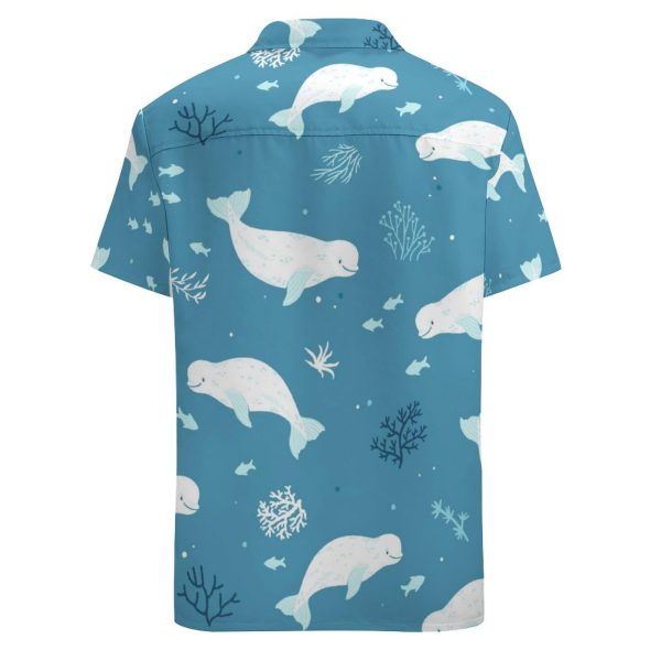 Fantastic Beluga Whale Button Down Shirt Men Short Sleeve T Shirts Casual Tee Summer Top