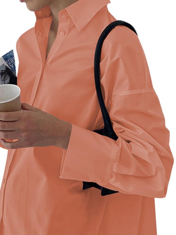 Women's Casual Shirt Dress Collar V Neck Button Down Loose Long Sleeve Mini Dresses