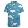 Fantastic Beluga Whale Button Down Shirt Men Short Sleeve T Shirts Casual Tee Summer Top
