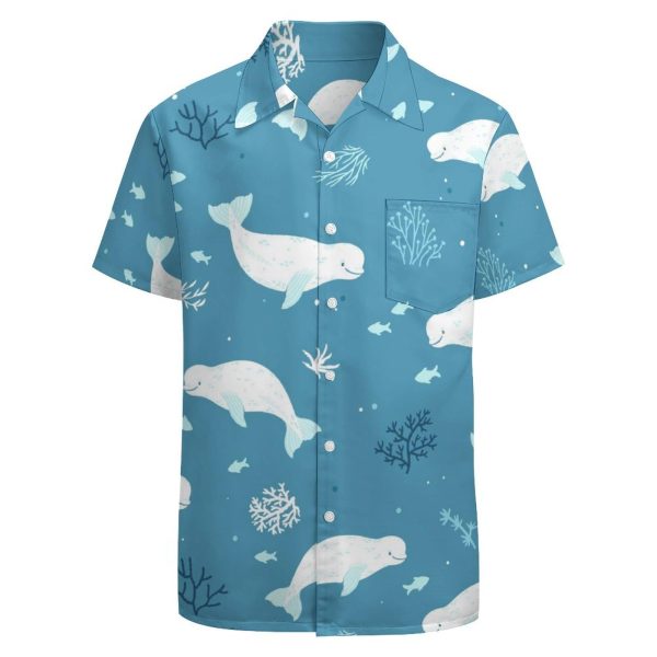 Fantastic Beluga Whale Button Down Shirt Men Short Sleeve T Shirts Casual Tee Summer Top