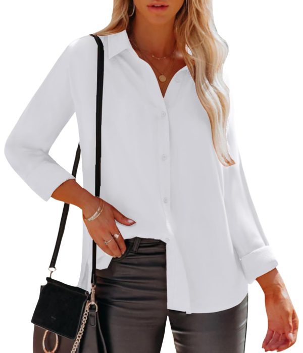 Womens Button Down Shirts Dress Shirts Long Sleeve Wrinkle Free Collared Work Office Solid Blouses Tops