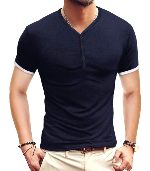 61Rgyh9C7KL.jpg Mens Casual Slim Fit Basic Henley Short/Long Sleeve Fashion Cotton T-Shirt
