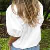 Women's Button Down Shirts Short Puff Sleeve Collared Dressy Casual Blouse Tops