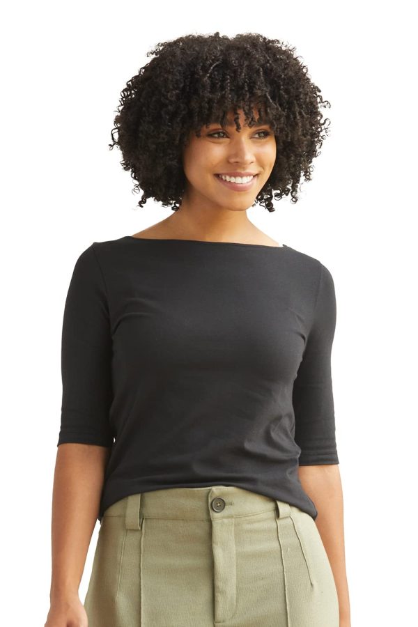 61TpC52Z0yL.jpg Women's Organic Pima Cotton Half Sleeve Boat Neck Top