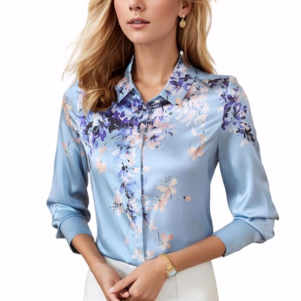 61VIJBeU4L.jpg Women's Printed Flowers Commercial Long Sleeved Casual Loose Lapel Button Down Shirt Blouse Tops.