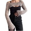 61W0uA1gjmL.jpg Women Mesh Crochet Crop Top Long Sleeve Hollow Out Cropped Knit Sweater Bikini Beach See Through Cover Ups