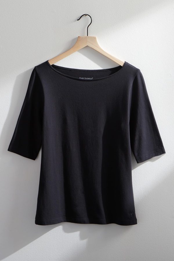 61Wg42JFLjL.jpg Women's Organic Pima Cotton Half Sleeve Boat Neck Top