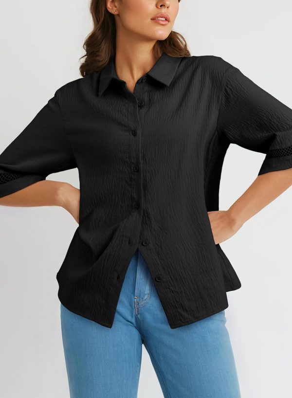 Womens Summer Tops Dressy Casual V Neck Short Sleeve Shirts Solid Button Down Blouses Tops