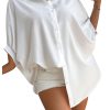 61X7hm5NblL.jpg Women's Button Down Batwing Sleeve Shirts Casual Loose Tops Solid Blouses