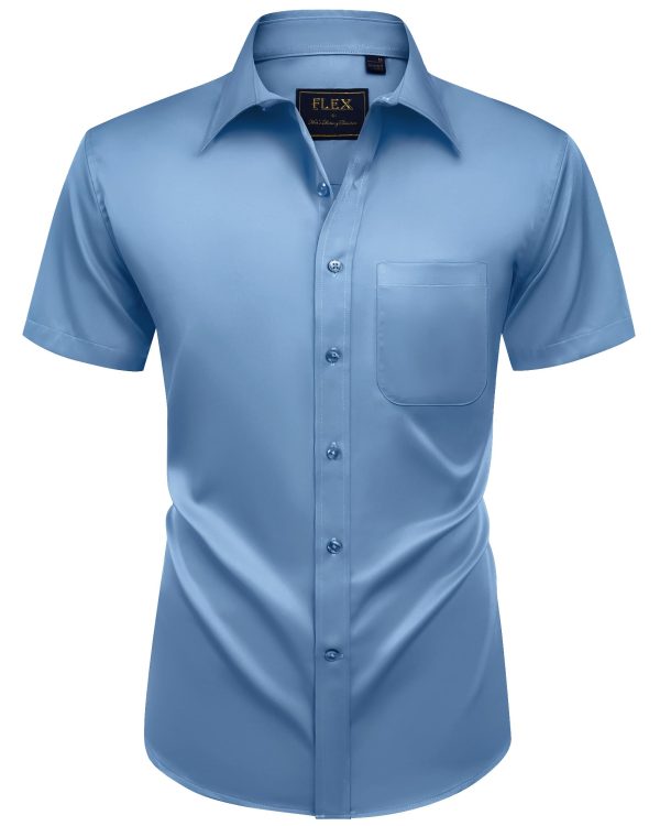 61ZpW8F3LiL.jpg Mens Short Sleeve Dress Shirts Wrinkle Free Solid Casual Button Down Shirts with Pocket