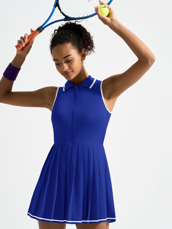 61aJ0I1aYNL.jpg Tennis Dress with Shorts and Bra Sleeveless Contrast Polo Half Zip Pleated Athletic Workout Golf Dresses