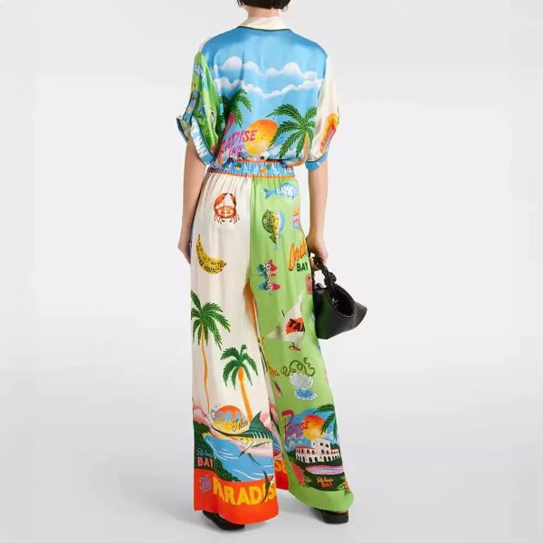 61bf5PH8xzL.jpg Floral two piece sets for women, Casual Floral Fruit Print Short Sleeve Shirt Wide Leg Pants Hawaii Beach Outfits