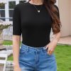 Women Bodysuit Tops Summer Half Sleeve Bodysuit Shirts 2025 Trendy Casual Ribbed Slim Fit Round Neck Jumpsuit Blouses