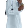 Women's Casual Shirt Dress Collar V Neck Button Down Loose Long Sleeve Mini Dresses Baby Blue Medium